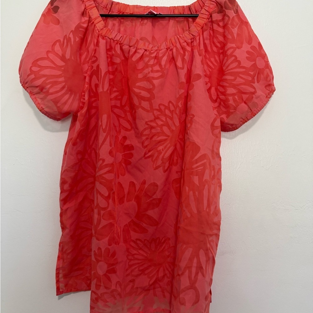 Lilly Pulitzer Pink Floral Off-the-Shoulder Short  Sleeve Blouse Size Large